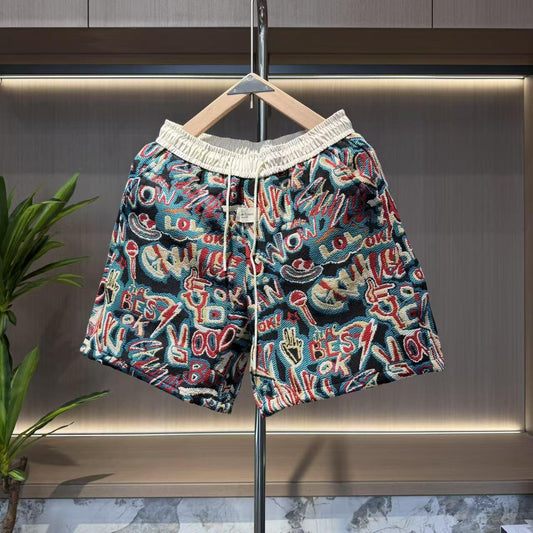 Men's New Summer Ethnic Style Jacquard Letter Shorts
