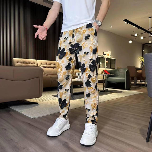 Men's New Ink Tie Dye Floral Ice Silk Breathable Casual Pants