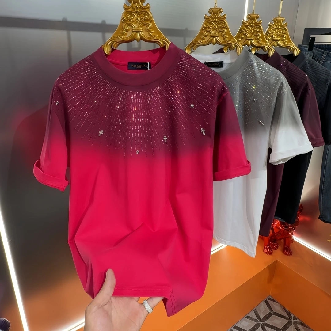 Men's Light Luxury Heavy Craftsmanship Starry Sky Hot Diamond Short Sleeve