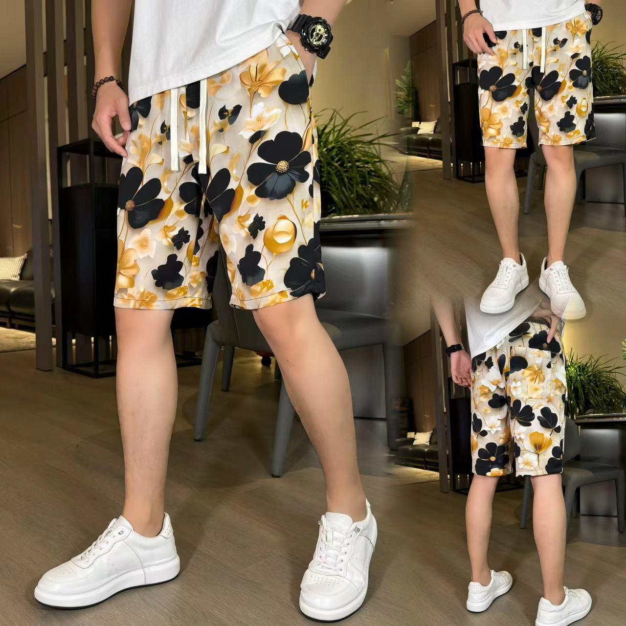 Men's New Ink Tie Dye Floral Ice Silk Breathable Casual Short