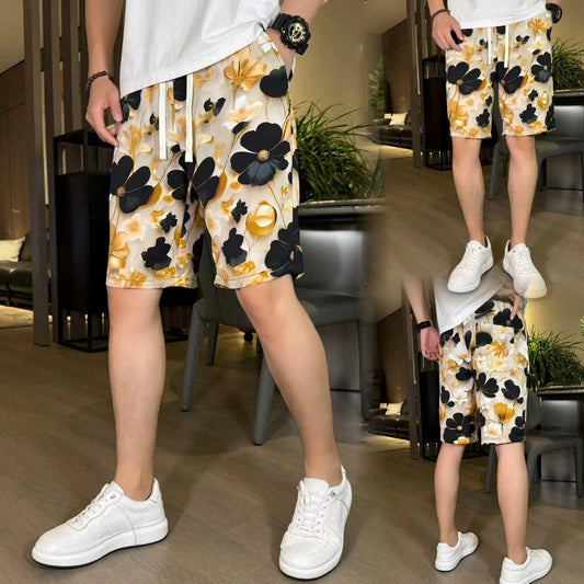 Men's New Ink Tie Dye Floral Ice Silk Breathable Casual Short