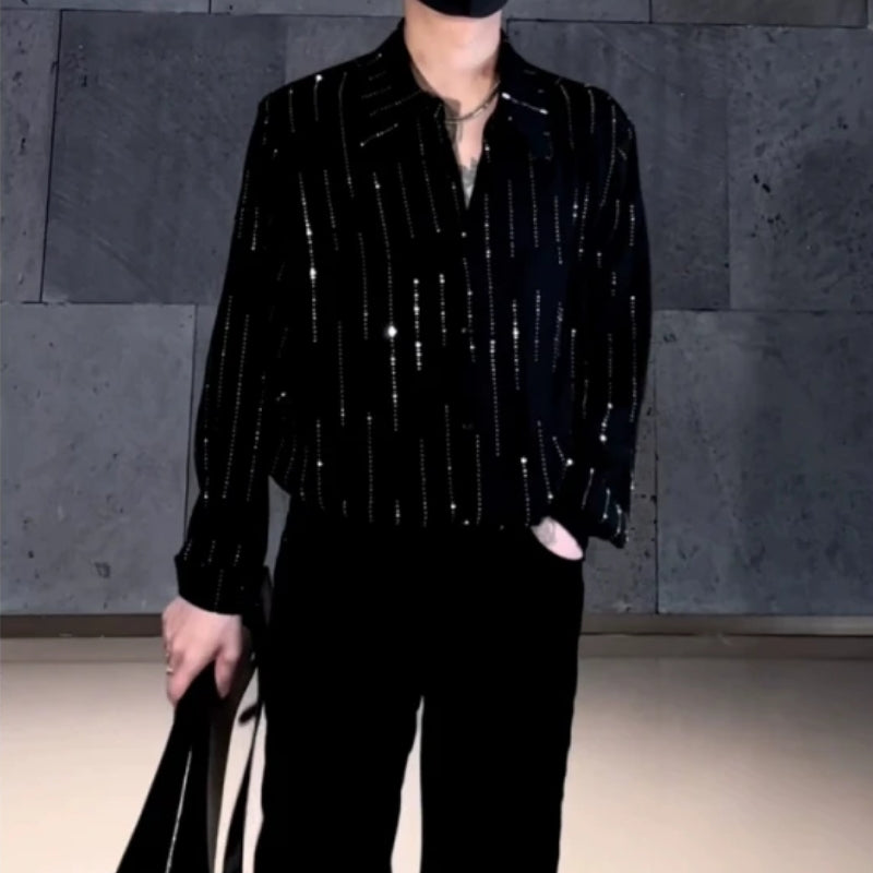 Trendy Rhinestone Loose Long Sleeved Shirt