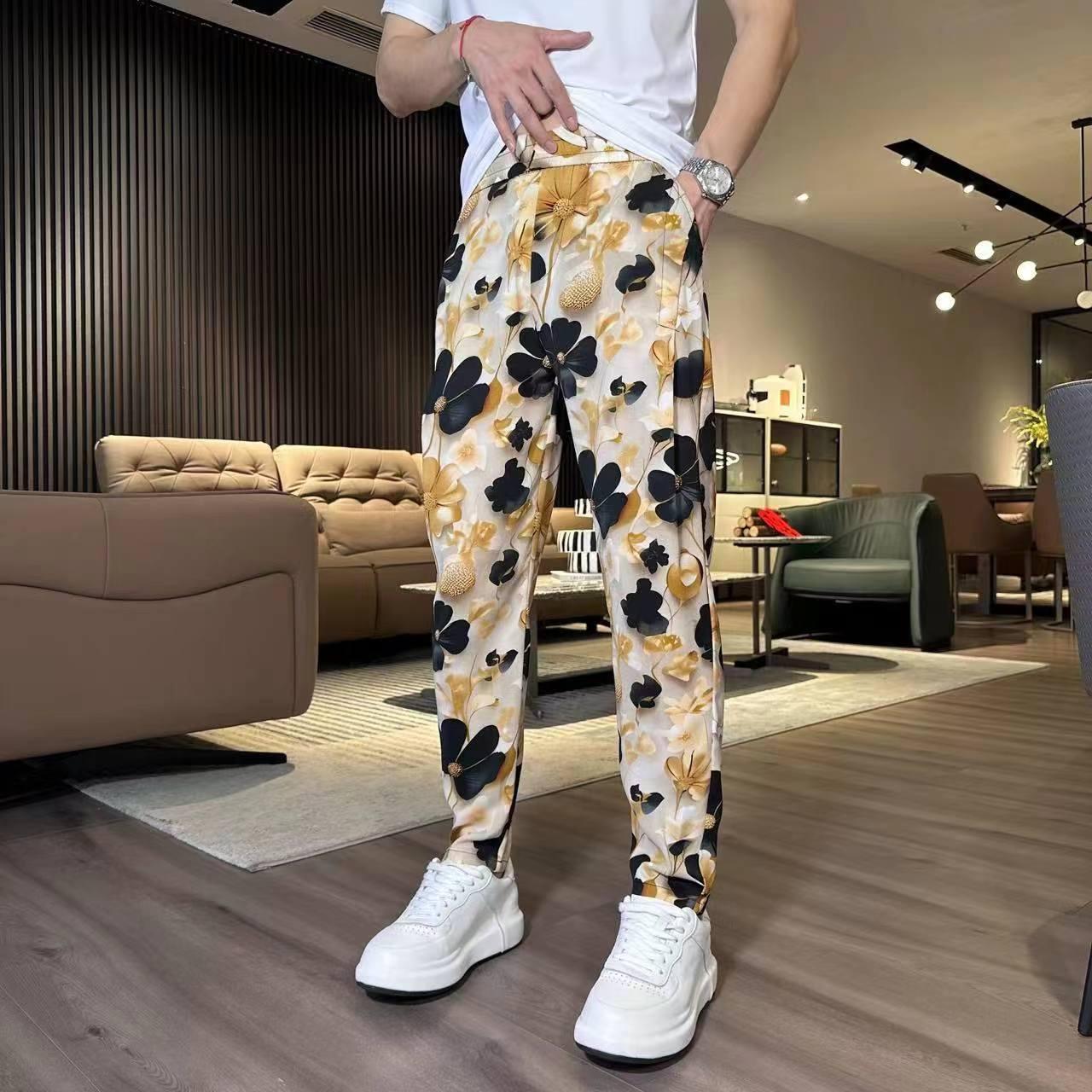 Men's New Ink Tie Dye Floral Ice Silk Breathable Casual Pants
