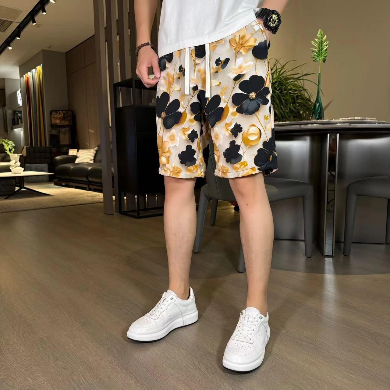 Men's New Ink Tie Dye Floral Ice Silk Breathable Casual Short