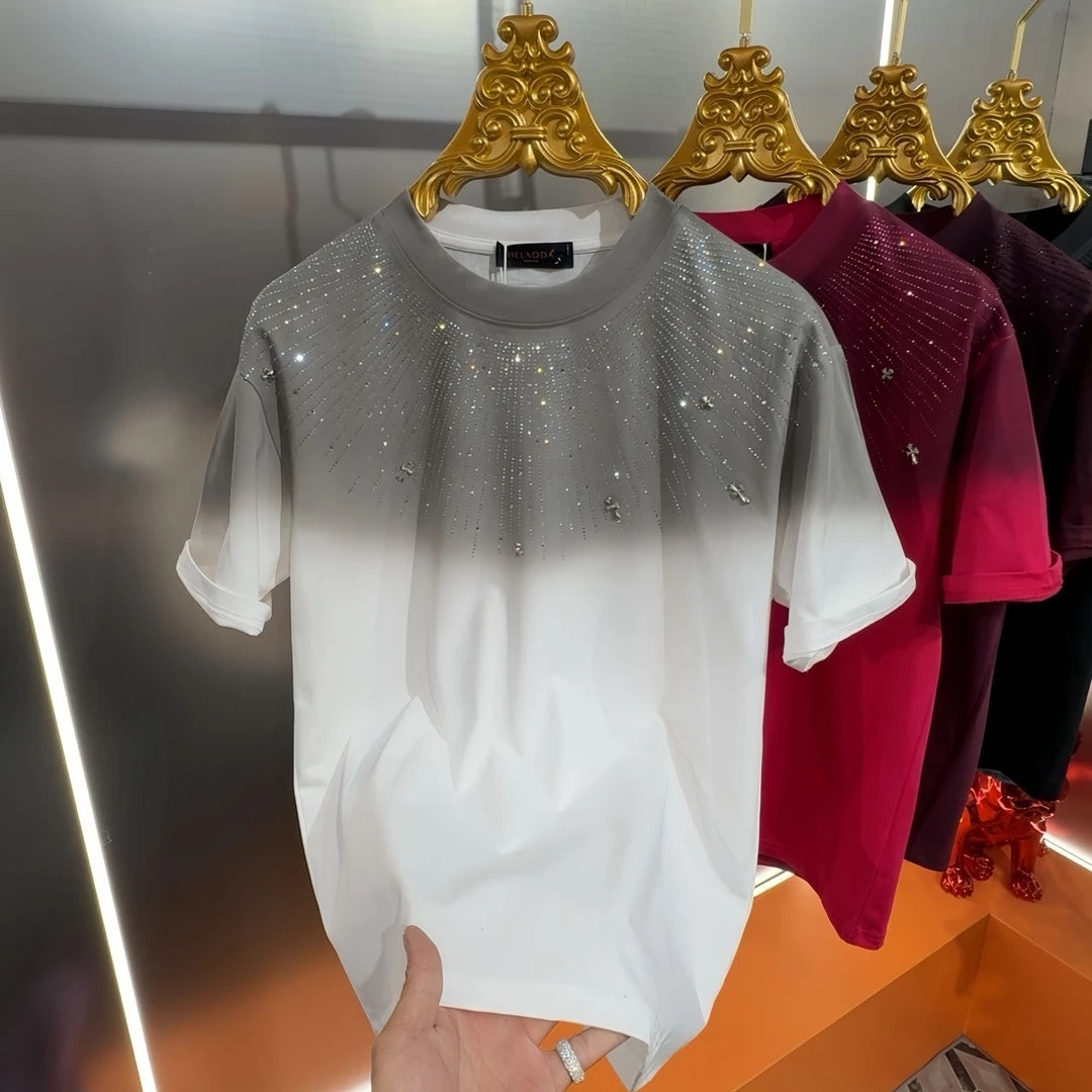 Men's Light Luxury Heavy Craftsmanship Starry Sky Hot Diamond Short Sleeve