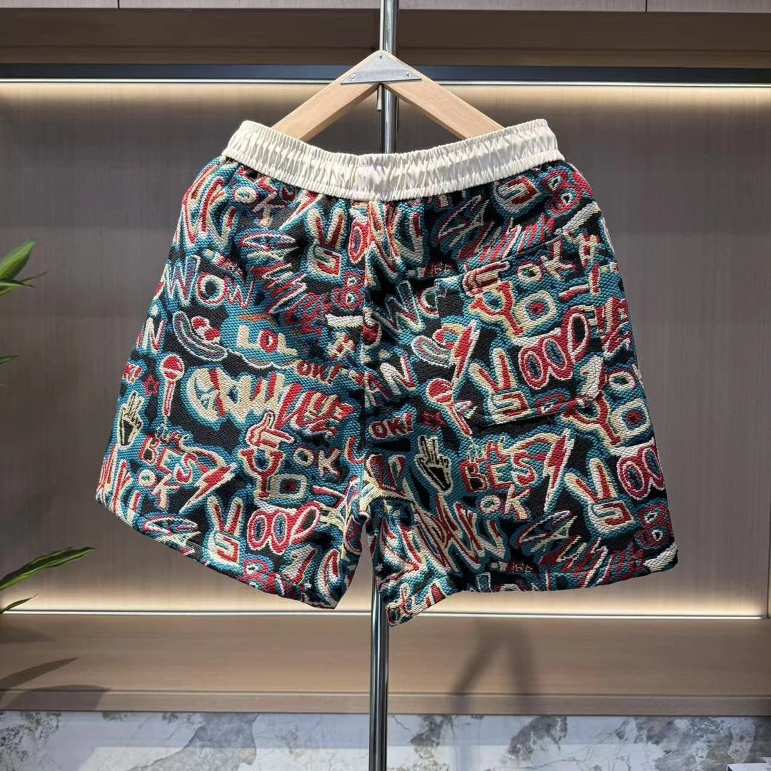 Men's New Summer Ethnic Style Jacquard Letter Shorts