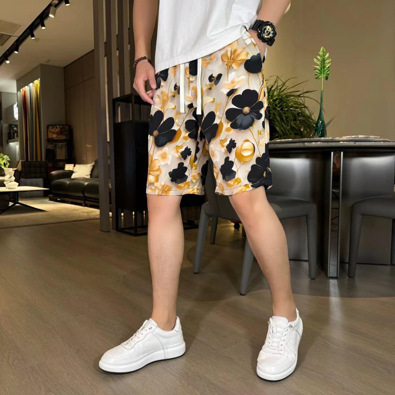 Men's New Ink Tie Dye Floral Ice Silk Breathable Casual Short