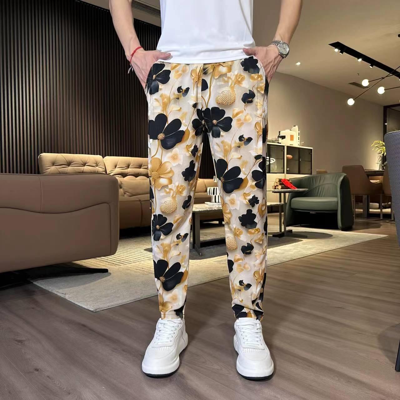 Men's New Ink Tie Dye Floral Ice Silk Breathable Casual Pants