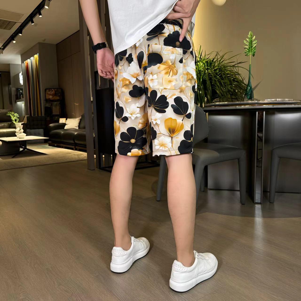 Men's New Ink Tie Dye Floral Ice Silk Breathable Casual Short