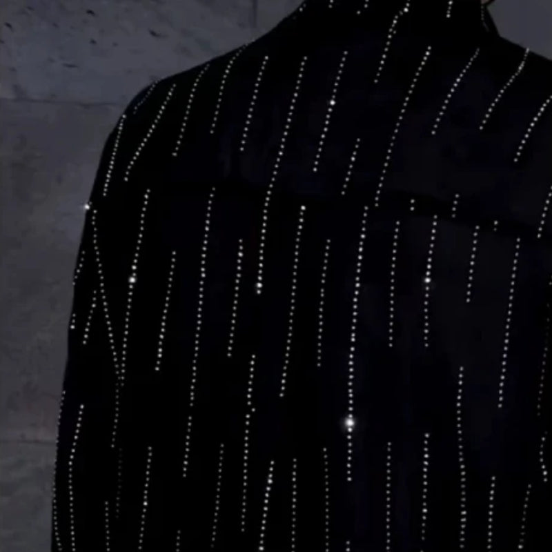 Trendy Rhinestone Loose Long Sleeved Shirt