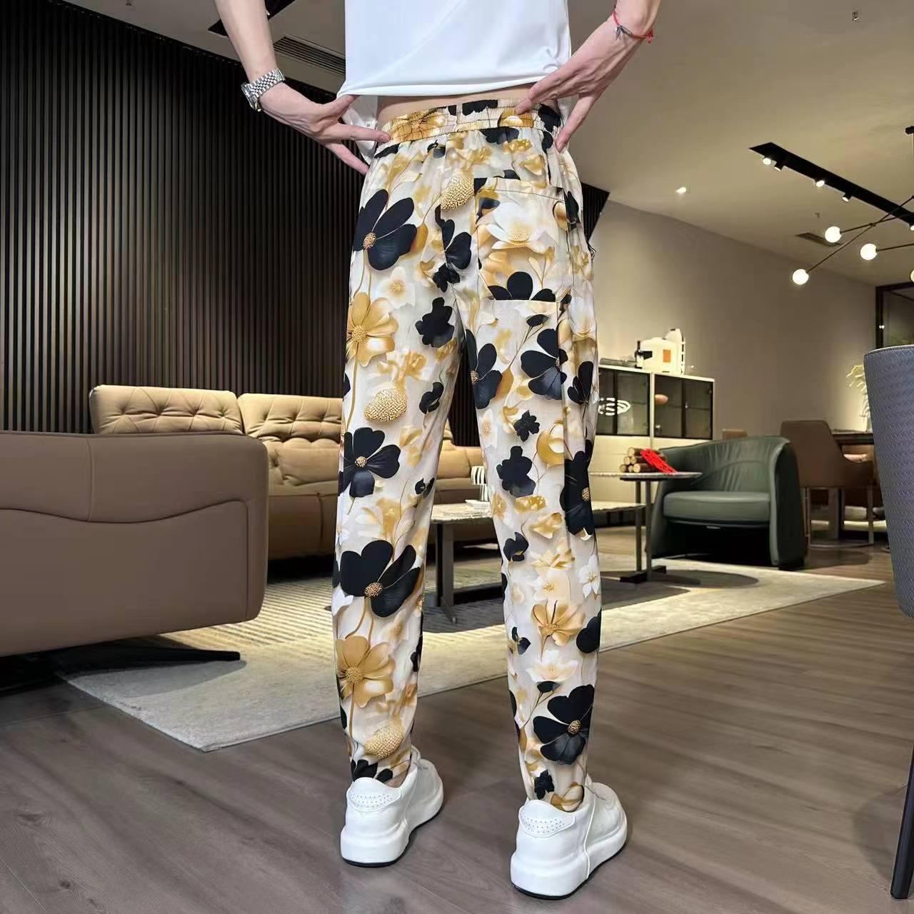 Men's New Ink Tie Dye Floral Ice Silk Breathable Casual Pants