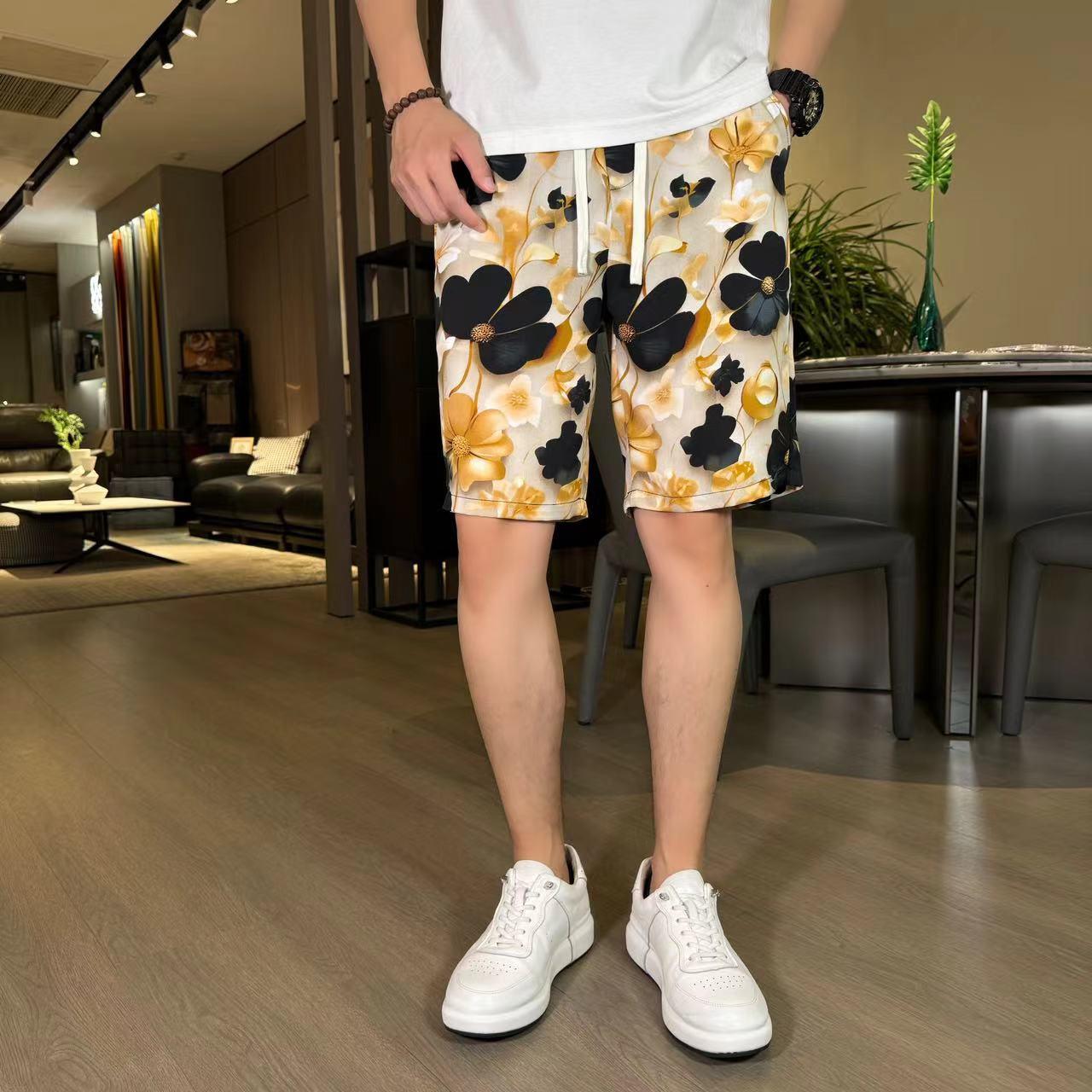 Men's New Ink Tie Dye Floral Ice Silk Breathable Casual Short