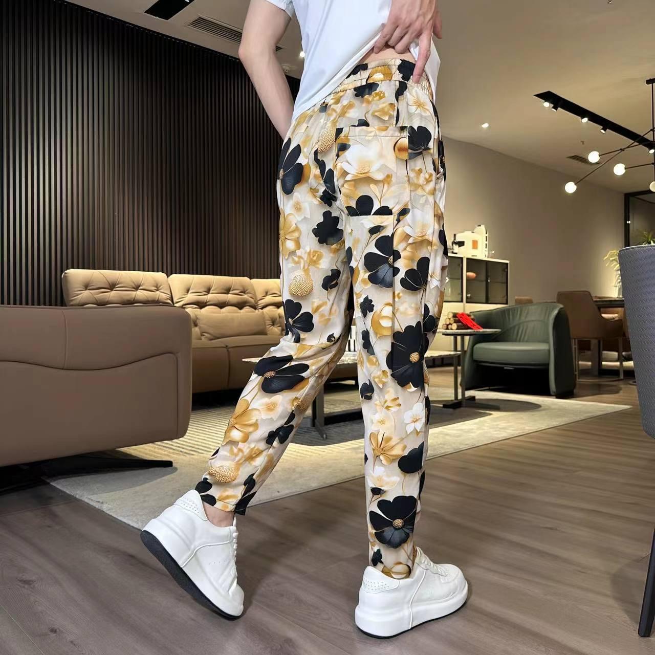 Men's New Ink Tie Dye Floral Ice Silk Breathable Casual Pants