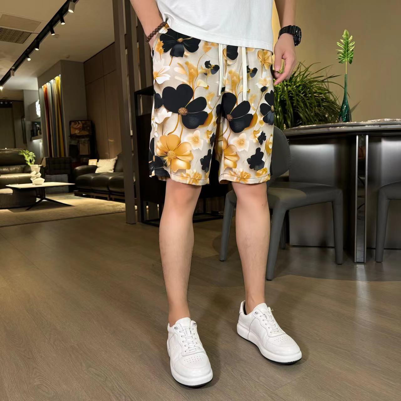 Men's New Ink Tie Dye Floral Ice Silk Breathable Casual Short