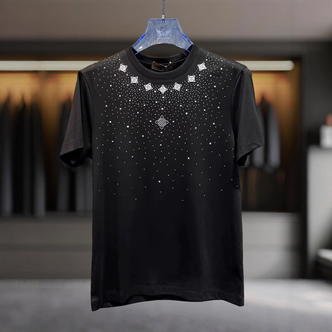 Men's new starry hot diamond short sleeved T-shirt