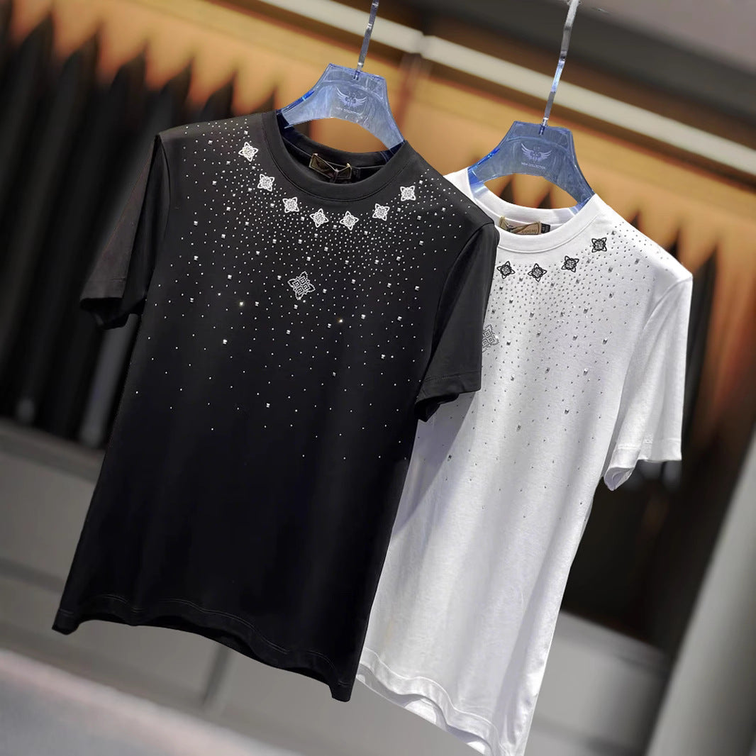 Men's new starry hot diamond short sleeved T-shirt