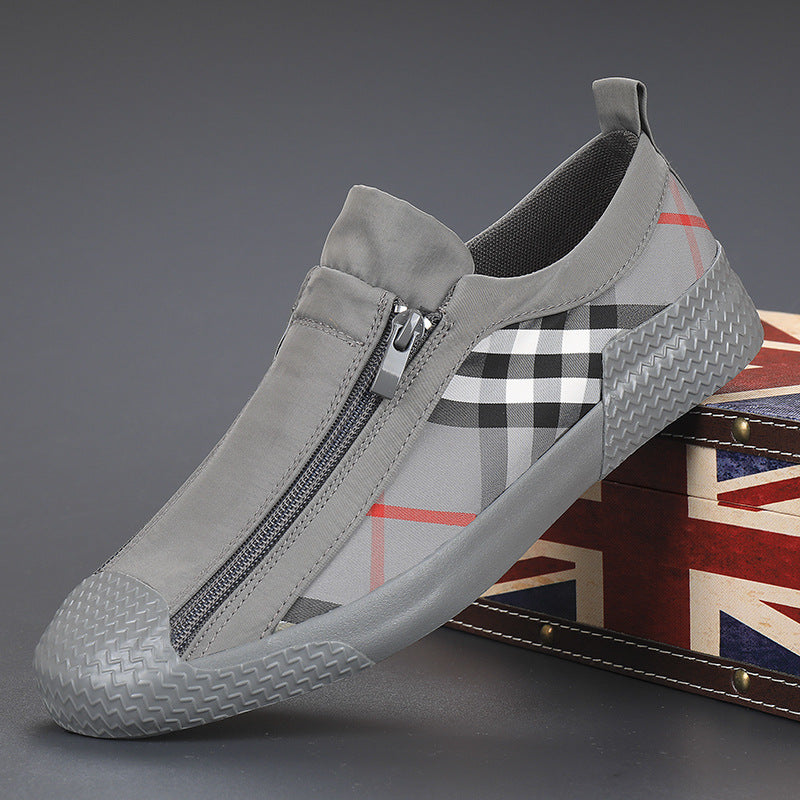 Men's new zipper low cut sport checkered canvas shoes
