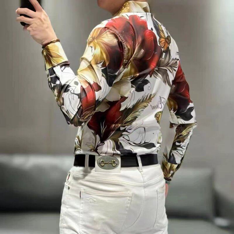 Men's high-end butterfly patterned light luxury iron free shirt