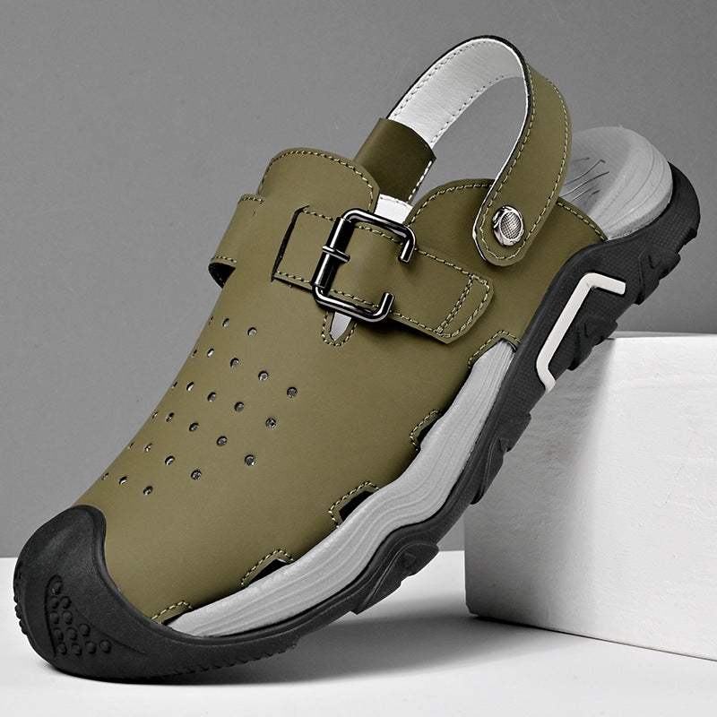 Men's high-quality leather sandals with toe caps