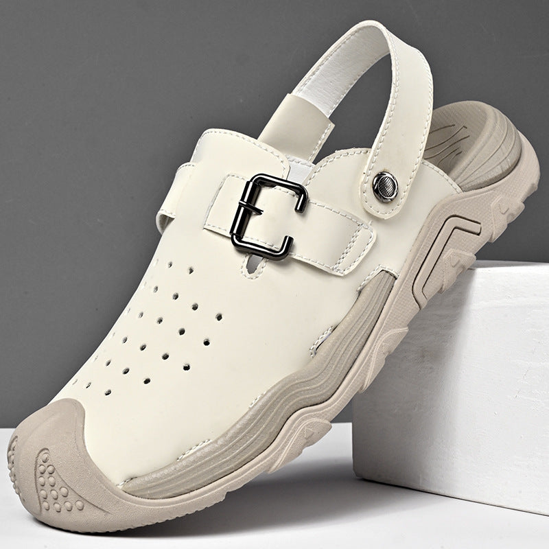 Men's high-quality leather sandals with toe caps