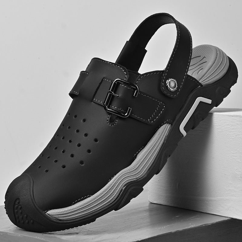 Men's high-quality leather sandals with toe caps