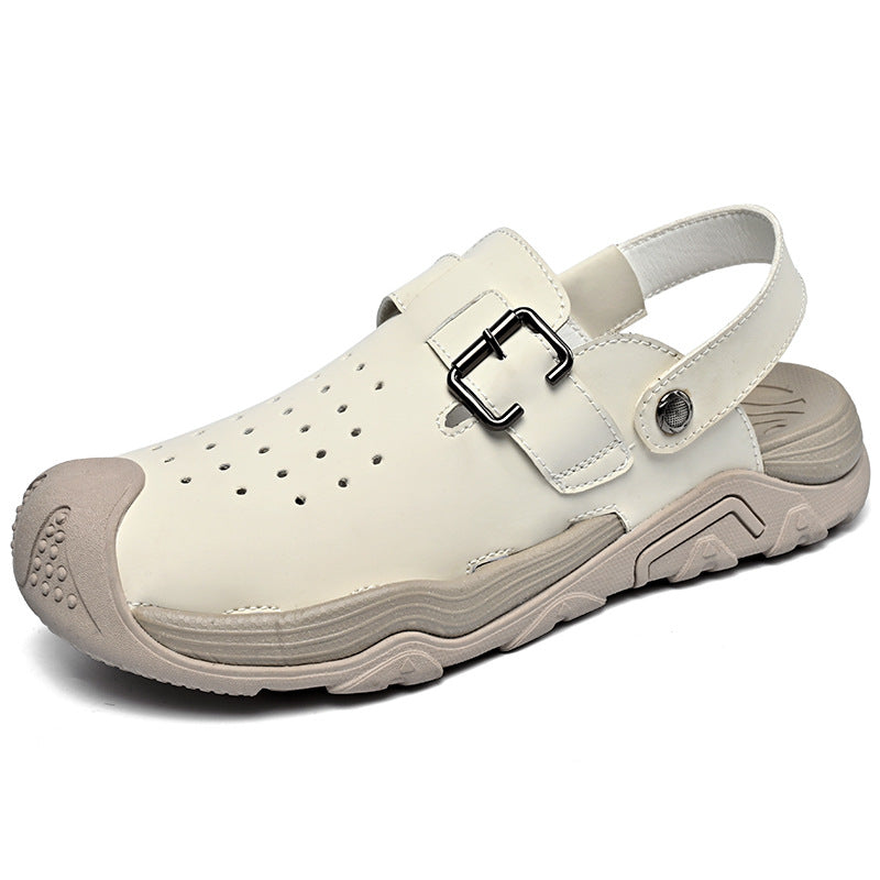 Men's high-quality leather sandals with toe caps