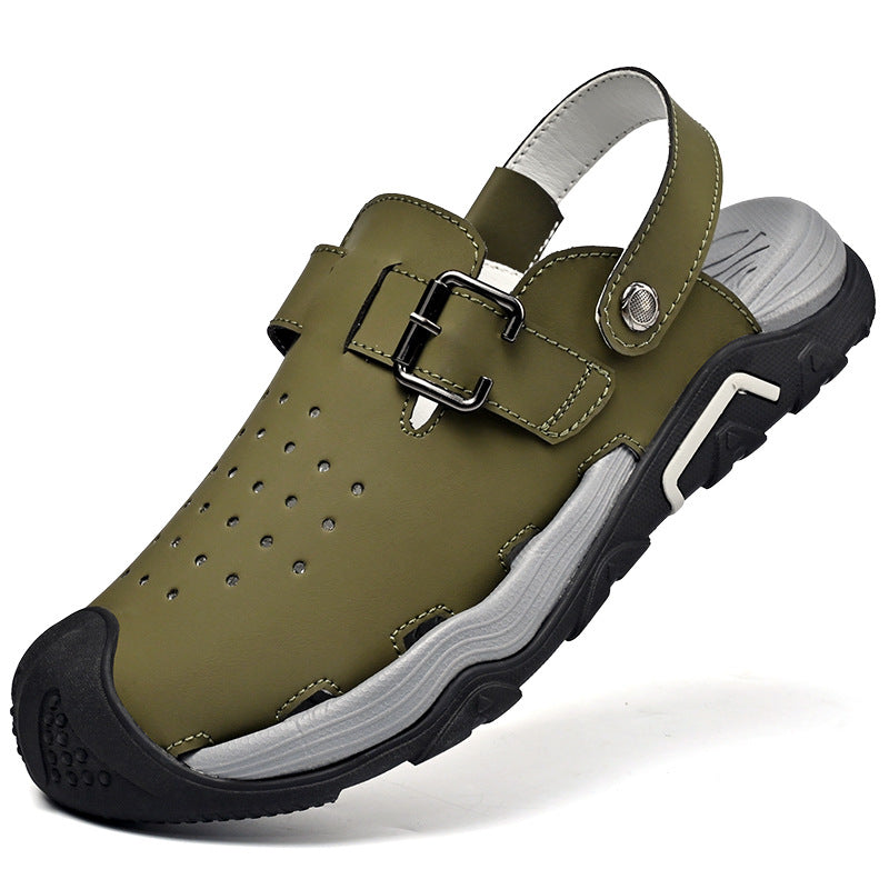 Men's high-quality leather sandals with toe caps