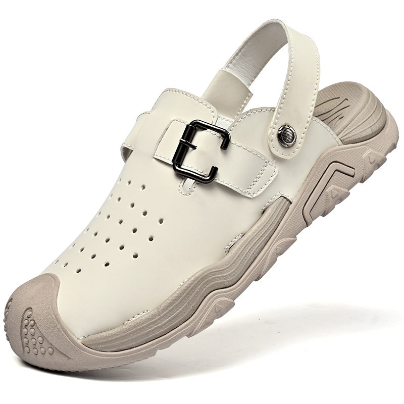 Men's high-quality leather sandals with toe caps