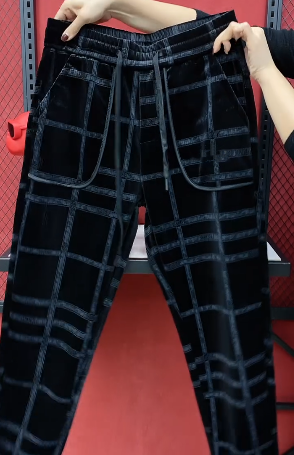 Men's Loose And Fashionable Striped Velvet Color Blocked Ankle Pants