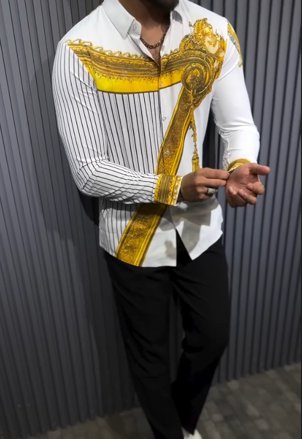 Men's Gold Sparkling Pattern Long Sleeve