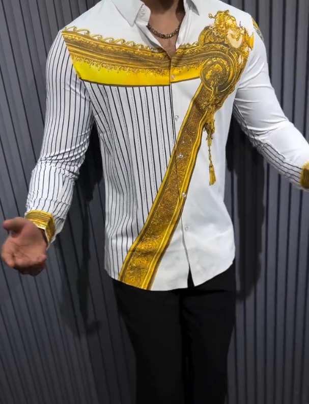 Men's Gold Sparkling Pattern Long Sleeve