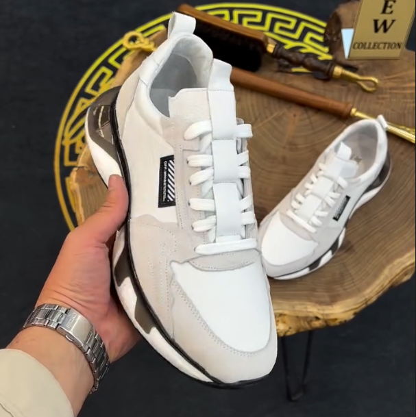 Leather Splicing Breathable Casual Sports Shoes