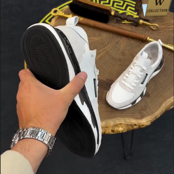 Leather Splicing Breathable Casual Sports Shoes