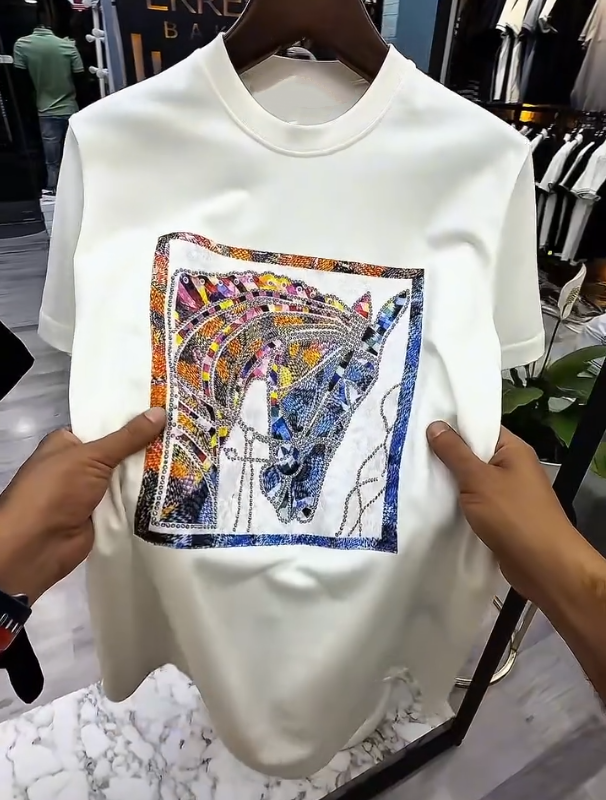 Diamond Studded Art Painting Luxury Casual Short Sleeved Shirt