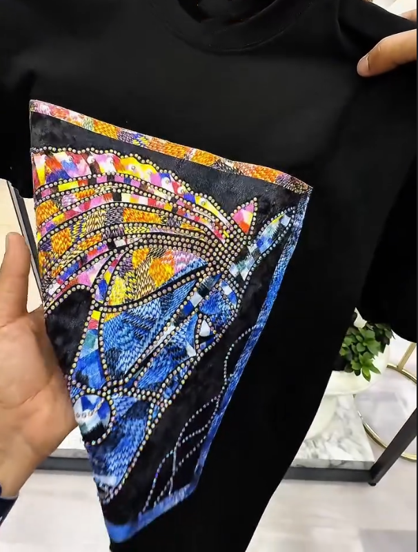 Diamond Studded Art Painting Luxury Casual Short Sleeved Shirt