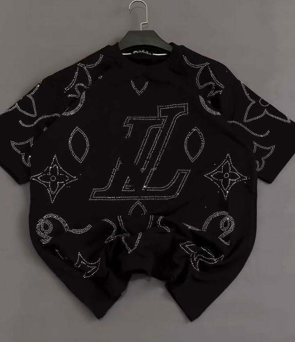 Luxury Sparkling Diamond Casual Short Sleeved Shirt