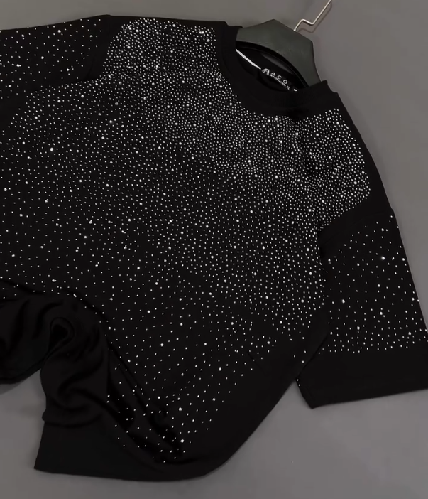 Starry Sky Sparkling Diamond Casual Short Sleeve