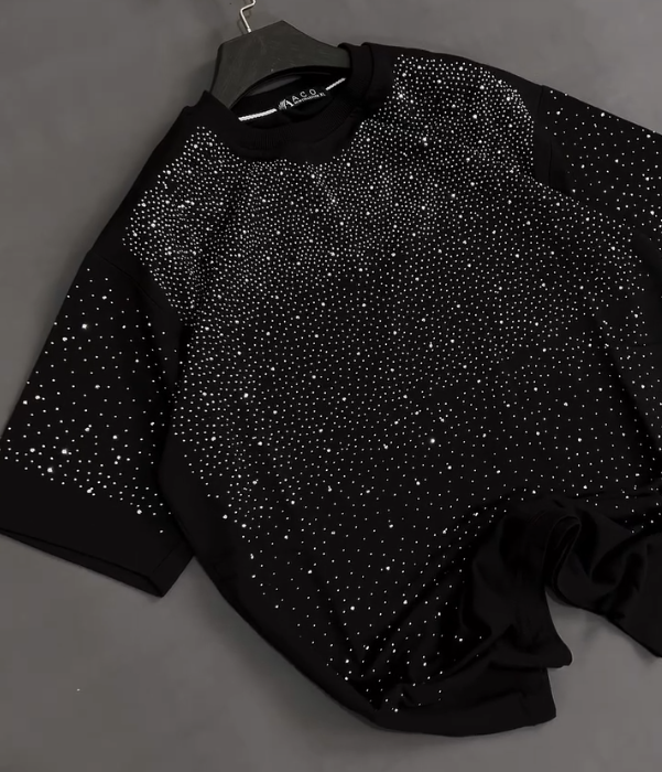 Starry Sky Sparkling Diamond Casual Short Sleeve