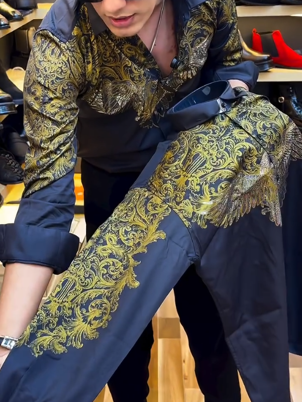Men's Sequined Wing Totem Long Sleeved Shirt