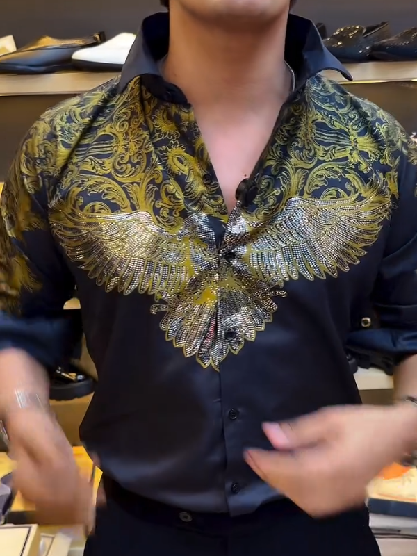 Men's Sequined Wing Totem Long Sleeved Shirt