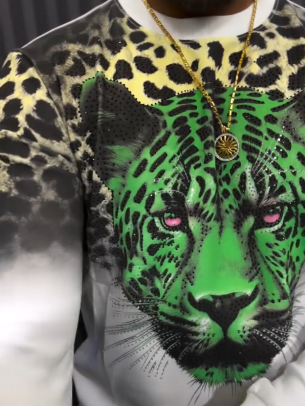 Men's Leopard Head Sparkling Diamond Pullover Hoodie
