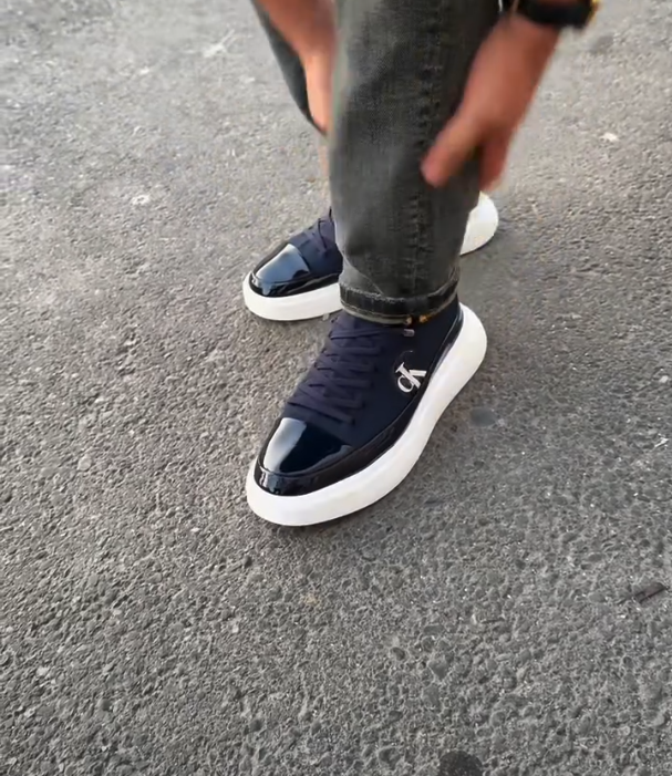 Lacquer Leather Thick Sole Glossy Splicing Casual Shoes