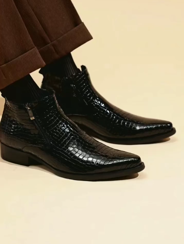 Croc-Embossed Ankle Boots
