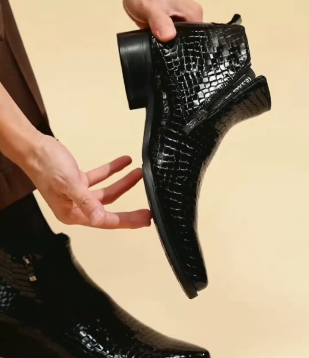 Croc-Embossed Ankle Boots