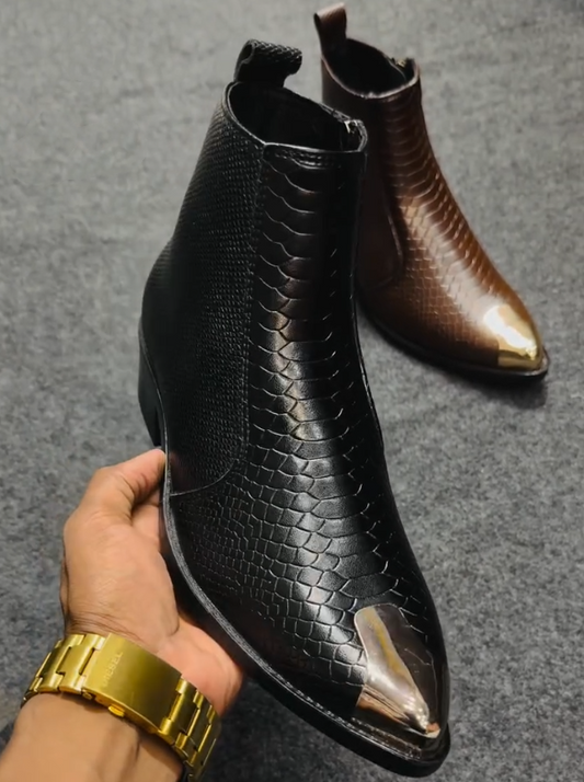 SnakeSkin Cap Toe Chelsea Boots
