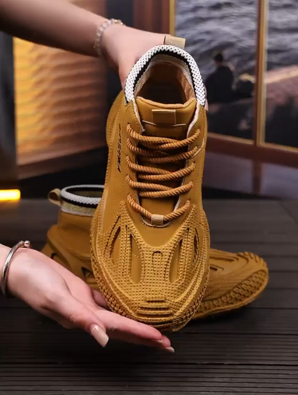 Golden Mesh Hiking Sneakers
