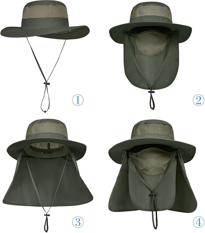 Multi Functional Men's Outdoor Wide Brimmed Fishing Hat Set