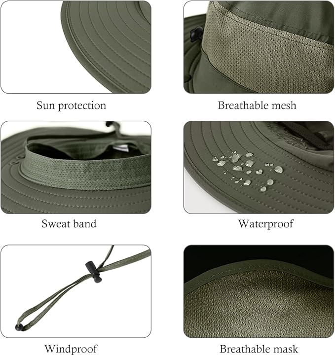 Multi Functional Men's Outdoor Wide Brimmed Fishing Hat Set