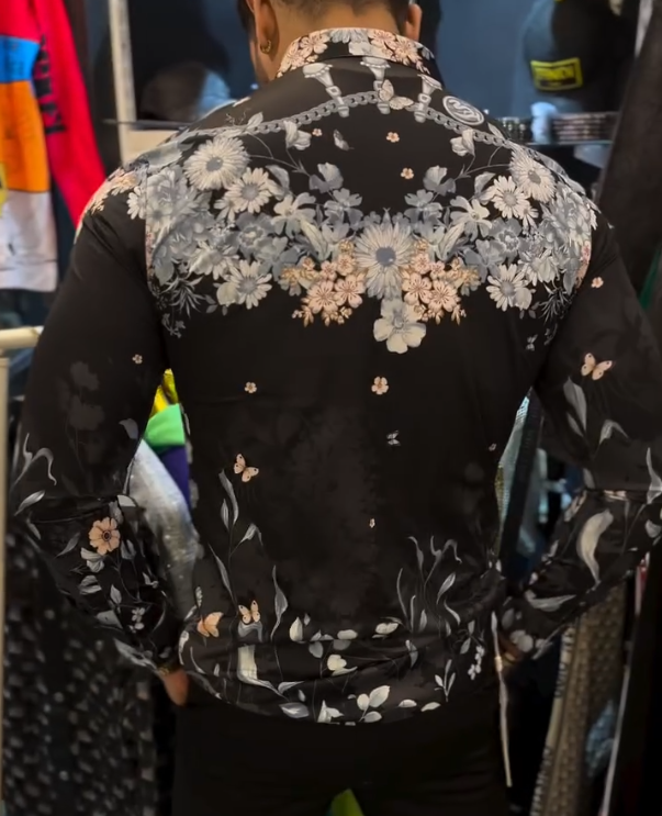 Men's Floral Diamond Studded Tassel Shirt