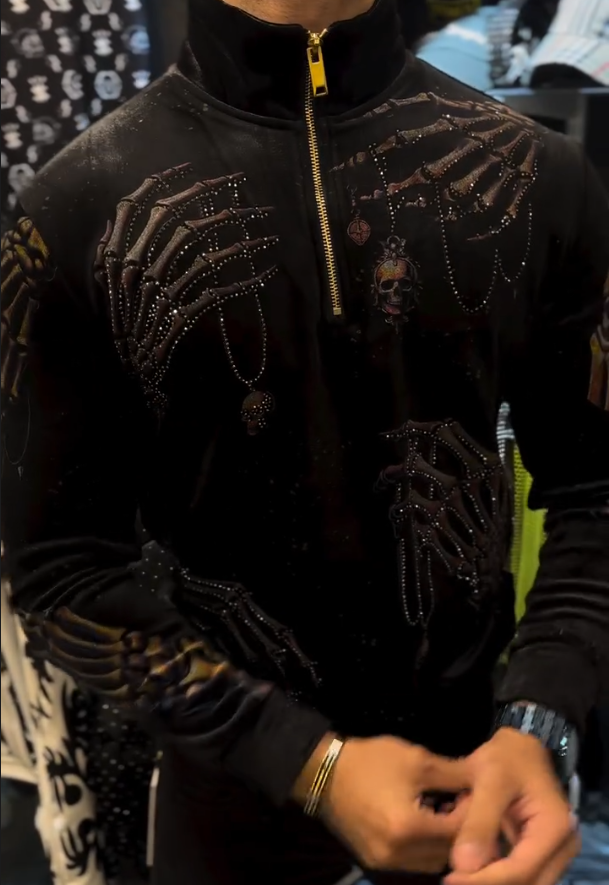 Men's Skeleton Diamond Set Zipper Hoodie